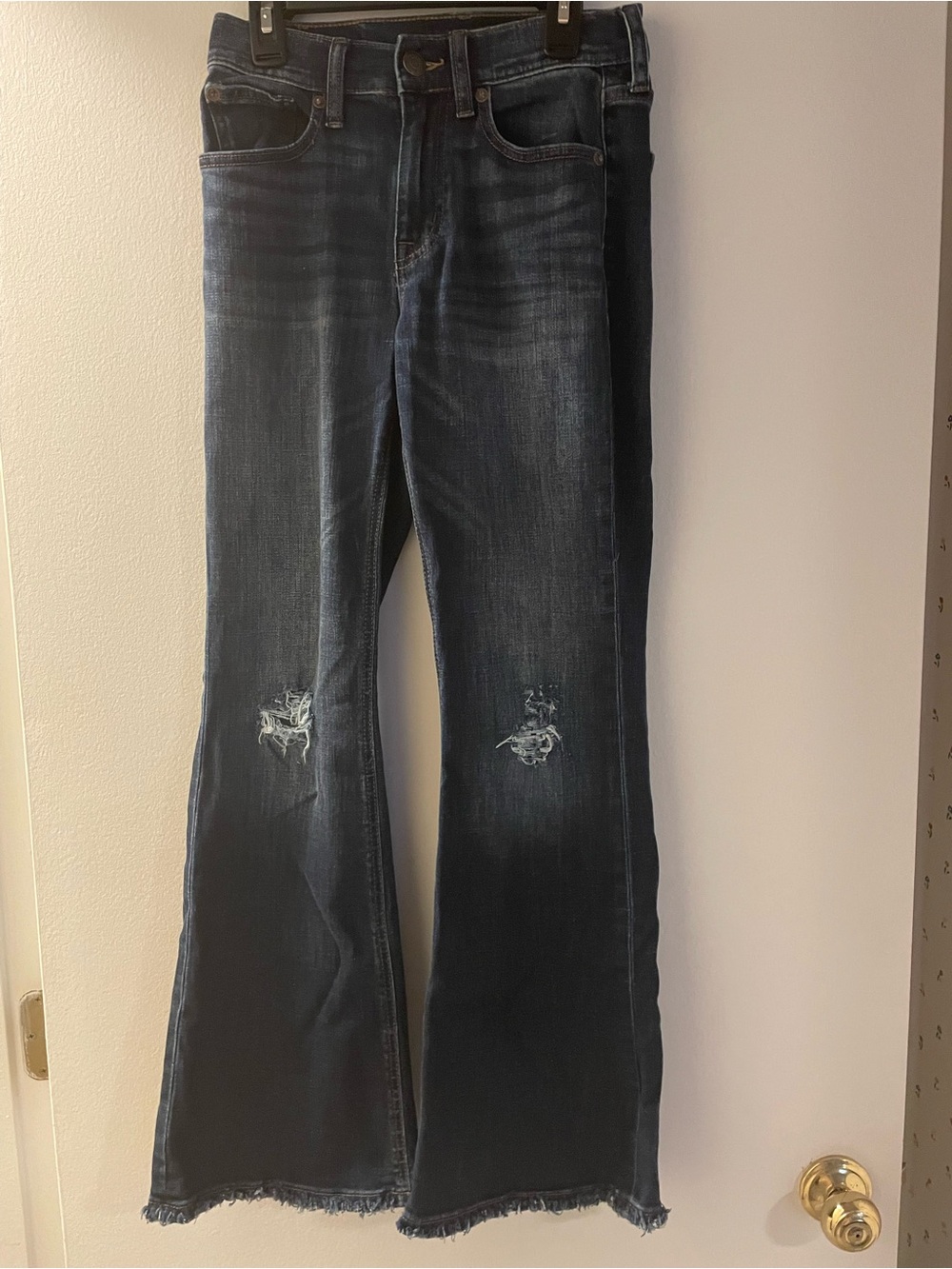Aeropostale Dark Blue Distressed High Rise Flare Jeans - Women's 00 S